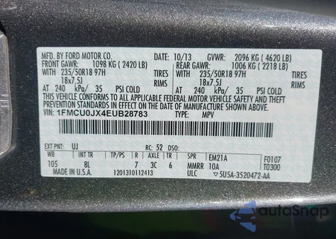 2014 Ford Escape Titanium z USA, uszkodzony, nr VIN 1FMCU0JX4EUB28783